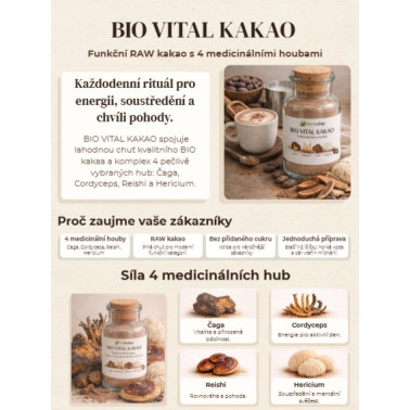 BIO VITAL KAKAO - Síla 4 Léčivých Hub a RAW Kakao 120g